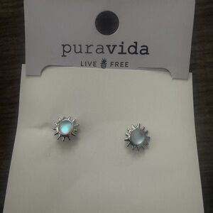Pura Vida Silver Sunburst Stud Earrings with Opalescent Center